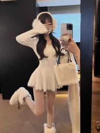 Basic Casual Dresses 2024 Spring Knitted Y2k Short Party Dress Women White Elegant Slim Mini Dress Casual Kawaii One Piece Dress Korean Fashion Chic YQ240201