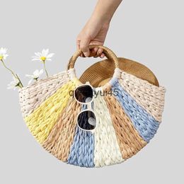 Shoulder Bags Casual Colorful Striped Straw Basket Bag Paper Woven Women andbags andmade Summer Beac Travel Bali oliday Tote PursesH2421