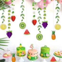 Tropical Hawaiian Summer Fruits Birthday Party Banners Decorations Pineapple Strawberry Green Leaf Garlands Pool Party Birthday 240124