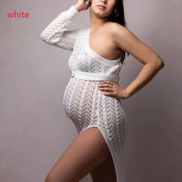 Womens Sexy one Shoulder Long Sleeve Hollow Out High Split Knit Dress Beach Pencil Dresss For Maternity Photography