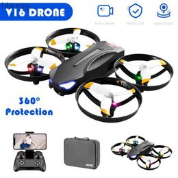 Drones New V16 Mini Drone 6K HD Camera Aerial Photography Aircraft Professional Remote Control Colourful lights Drone Toys Gift YQ240201