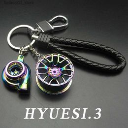 Keychains Lanyards Classic Mini Turbo Hub Keychain Creative Metal Auto Parts Pendant With Key Holder For Men Gifts Q240201