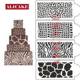 Baking Moulds 4pcs Plastic Cake Mat Stencil Leopard Zebra Animals Skin Shape Border Decorating Tools Mould Decor
