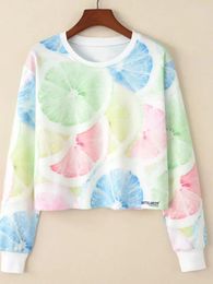 Women's Fur Autumn Round Neck Pullover Colour Lemon Paint Printing Long Sleeve Short Fashion Sweater