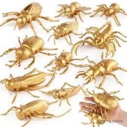 Action Toy Figures Simulated Insect Animal Model Golden Realistic Mini Spade Beetle Cricket Bee Insect Action Figure Education Toys for Kids Gift