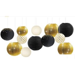 Party Decoration 10 Inch Gold Sier Paper Lanterns Chinese Japanese Style Metallic Colour Hanging Party Supplies Decorative For Wedding Dhfx6