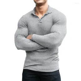 Men's Polos Spring And Autumn Fashion Fitness Sports Leisure Long Sleeve T-shirt Slim Polo T Shirt Elastic Training Clothes