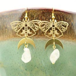 Dangle Earrings Butterfly Moon Crystal Real Quartz Drop Long Tassel Gifts