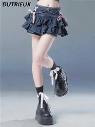 Skirts Y2k Denim Short Skirt Female Summer Ruffled Sexy Hot Girl Mini Skirts A- Line Cake Miniskirt Anti-Emptied Pantskirt for Women YQ240201