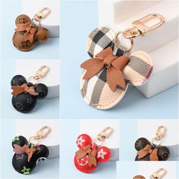 Cartoon Accessories Mouse Design Car Keychain Favour Flower Bag Pendant Charm Jewellery Keyring Holder For Men Gift Fashion Pu Leather An Otyda