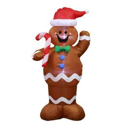 1 5M Inflatable Christmas Santa Claus Gingerbread Snow Man LED Decoration Hold a Candy Stick Decoration for Home Outdoor208Y