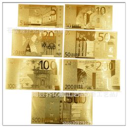 Other Toys 7 8Pcs Commemorative Notes 24K Gold Plated Dollar Euros Fake Money Gifts Collection Antique Banknote USD Currency Toy 22111169QX