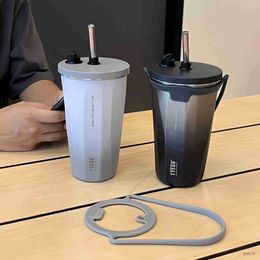 Thermoses Custom Tyeso 600ml Vacuum Insulated Coffee Cup with Straw Thermos Mug Leak-Proof Thermos Bottle Travel Thermal Vacuum Flask Cup