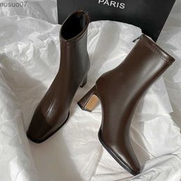 Boots Ankle Boot New Women Winter 2023 Black Sexy Square Head Low Heel Boots Footwear Zip Comfy Short Boots White Stretch Tight Boots