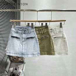 Skirts Mini Denim Skirt for Women 2023 Summer New Exposed Zipper Retro High Waist Slimming Hot Girl Miniskirt Sheath Culottes YQ240201