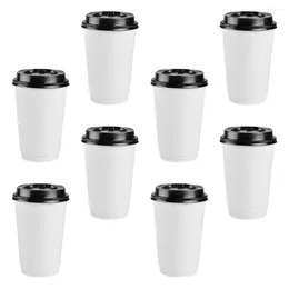 Disposable Cups Straws 50pcs Coffee Double-layer Paper Cup With Lid Milk Tea Insulation Takeaway Office Drinking Accessories