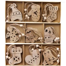 Christmas Decorations 12PCS/Box Cute Snowflakes&Deer&Tree Wooden Pendants For Noel Tree Hanging KIds Xmas DIY Painting Gifts