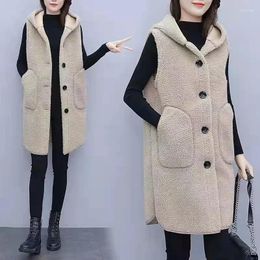 Women's Vests Women Vest Fall Winter 2024 Outer Wear Mid-Length Lamb Wool One Piece Of Fur Hooded Jacket Large Size 9XL