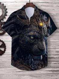 Men's Casual Shirts Black Shirt For Men Short Sleeve 3d Animal Print Male Street Fashion Clothing Summer Blouses