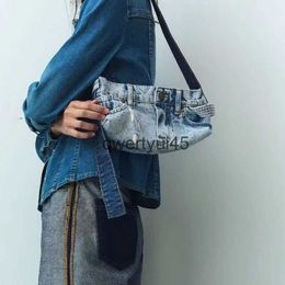 Shoulder Bags Vintage Dening Cowboy Underarm Fasion Sea Blue Women andbag Summer Pawork Lady Soulder Bag Casual Small Tote 2023H2421