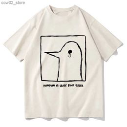 Men's T-Shirts Summer Fashion Mens Short Sleeve Cotton T-Shirt High Quality Unisex Shirt with Ducks Fun Top Print Hip Hop Mens T-Shirt Q240201