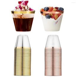Disposable Cups Straws 50Pcs Rose Gold Clear Plastic Party Birthday Wedding Reception Banquet 9oz 250ml Kitchen Accessories Cup Set