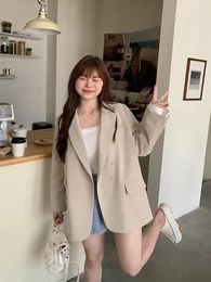 Women's Suits UNXX Women Blazers Single Breasted Khaki Color Loose Chic Coats 2024 Spring Autumn Clothing High Street Coat