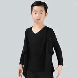 Stage Wear Latin Dance Top Kids Short Sleeve Boys Dancing Shirts Salsa Tango Cha Competition Performance Dancewear Clothes