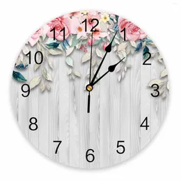 Wall Clocks Flower Fence Watercolor Hand-Painted Printed Clock Modern Silent Living Room Home Decor Hanging Watch