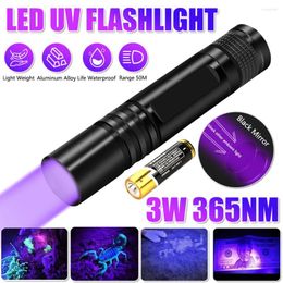 Flashlights Torches 3W Mini UV Flashlight BlackLight Handheld 365nm Ultraviolet Torch Lamp Pet Urine Banknote Resin Curing Detector By AA