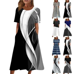 Casual Dresses In Slim Fit Beach Loose Summer Round Neck Stripes Printed Clothes For Women Dress 2024 Vestidos