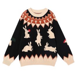 Winter Autumn Womens Cotton Warm Thick Sweater Vintage Black Loose Pullover Knitwear Original Niche Bunny Female Knit Wear 240130