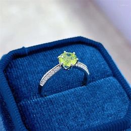 Cluster Rings S925 Sterling Silver Platinum Natural Peridot Stone 6 6mm Vintage Ring Wedding Jewellery For Dating