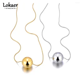 Chains Lokaer Fashion 18mm Big Ball Pendant Necklace For Women 316L Stainless Steel Link Chain Gold Plated Ladies Choker Jewellery N23045