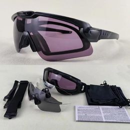 Outdoor Eyewear Bicycle Sunglasses 4 Lens Protection Men Cycling Glasses Polarised Military Tactical Goggles Shooting Helmet