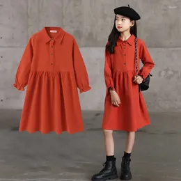 Girl Dresses 2024 Korean Spring Autumn Childrne Long Sleeve Dress Teenager Single-breasted One-piece School Fluffy