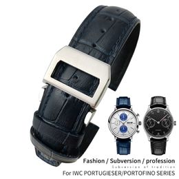20mm 22mm Leather Cowhide Watch Band Replacement for IWC Portugieser Porotfino Family PILOT'S Watches Black Blue Brown Strap 2744