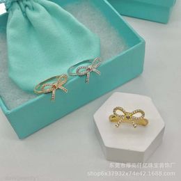 Free Shipping Necklace Designer for Women Tiffaninesss Jewellery Ts S925 Sterling Silver High Version Bow Ring Is Fashionable Simple and Luxurious with Diamond Inlay