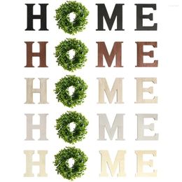 Decorative Figurines 12in Home Sign Wall Hanging Wood Letters With Artificial Wreath For Decor Rustic Farmhouse Living Room