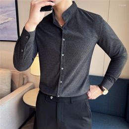 Men's Casual Shirts Korean Luxury Clothing High Quality Autumn Winter Thick Woollen For Men Fashion Stand Collar Slim Fit Tuxedo