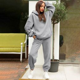 Women's Two Piece Pants Solid Colour Korean Style Fashion Hooded Sweatshirt And Set 2 Outfit Plus Size Casual Loose Legging