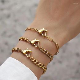 Link Bracelets Trendy Heart-shaped Buckle Women Bracelet Simple Stainless Steel Paperclip Chain For Jewlery Gift