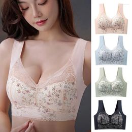 Yoga Outfit Comfortable Bra Elegant Lace Flower Print Women's With Wide Shoulder Straps Soft Breathable Padding For Anti-snagging Breast