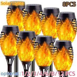 12Pcs Solar Flame Torch Lights Optional Flickering Light Waterproof Garden Decoration Outdoor Lawn Path Yard Lamps