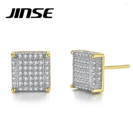 Stud Earrings JINSE Charm Square Cubic Zirconia Piercing Earring Vintage Sparkling Hip Hop Classic CZ For Men Women Fashion Party Jewelry