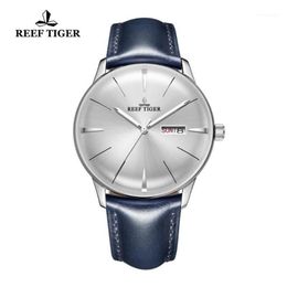 Wristwatches 2021 Reef Tiger RT Dress Watches For Men Blue Leather Band Convex Lens White Dial Automatic RGA82381297i