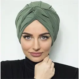 Ethnic Clothing 2024 Fashion Women Soft Suede Turban Caps Soild Color Female Headscarf Bonnet Muslim Hijab Islamic Under Scarf India Hat