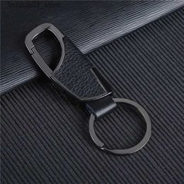 Keychains Lanyards Luxury Leather Men Keychain Black Clasp Creative DIY Keyring Holder Car Key Chain For Men Jewelry Gift Q240201