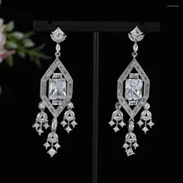 Dangle Earrings Luxury Geometry Rhombus Tassel For Women Wedding Cubic Zirconia CZ DUBAI Bridal Earring Jewelry Accessories E1190