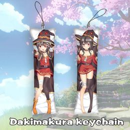 Keychains Konosuba Megumin Dakimakura Keychain Double Sided Anime Body Mini Key Chain Ornament Cosplay